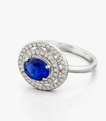 Diamond Ring With Large Blue Gemstone Diamond Surround