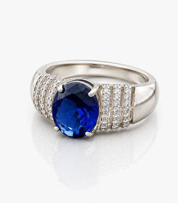 Diamond Ring With Vertical Stones Blue Gemstone