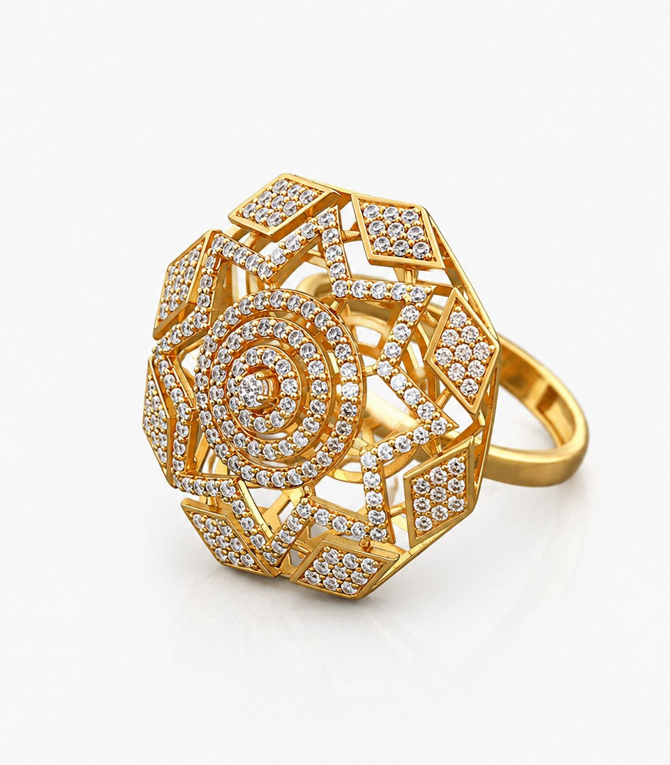Exquisite Gold Ring Featuring Detailed Intricate Design Work