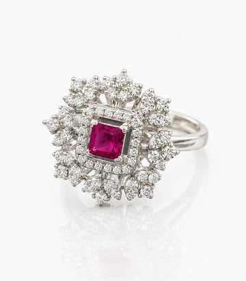 Diamond Ring With Red Gemstone Diamond Like Stones