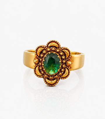 Gold Ring With Green Gemstone Pink Hue Design