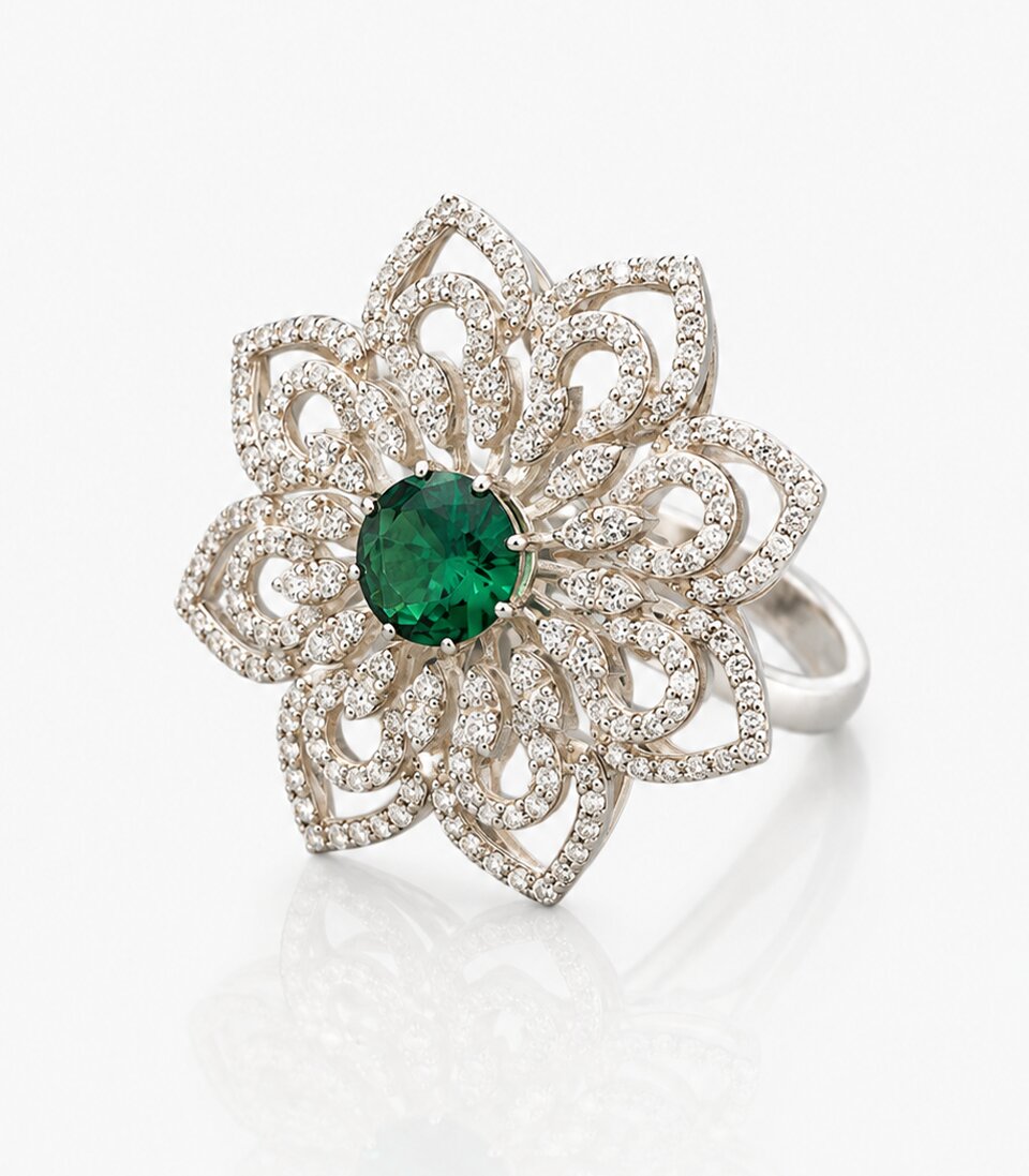 Decorative Ring With Green Gemstone Center