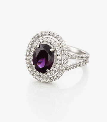 Ring With Purple Gemstone Fully Covered Diamonds