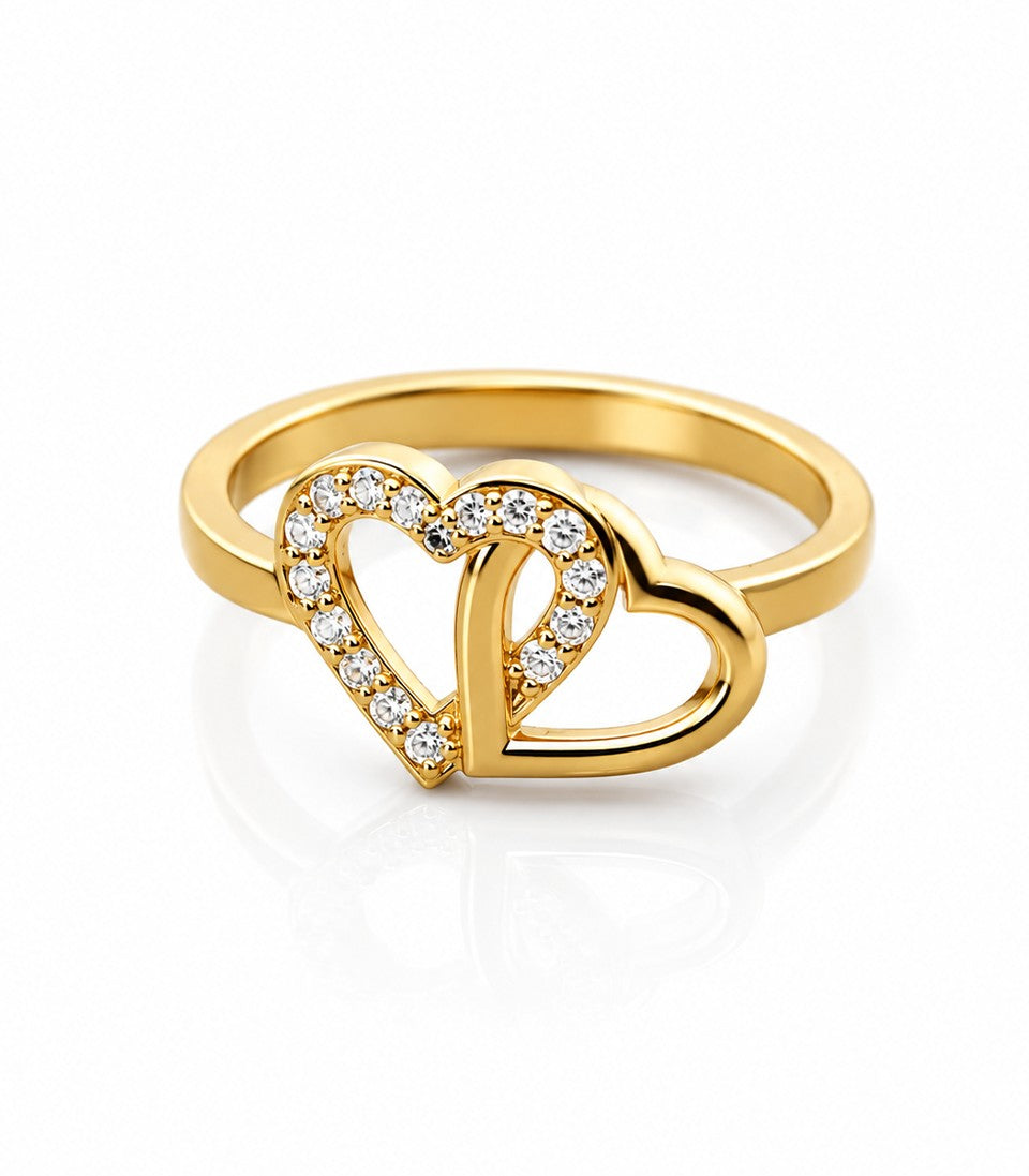 Gold Ring With Heart Design And Diamond Stone