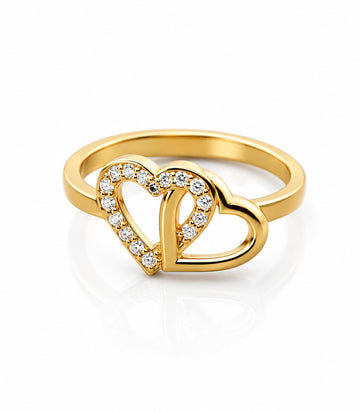 Gold Ring With Heart Design And Diamond Stone