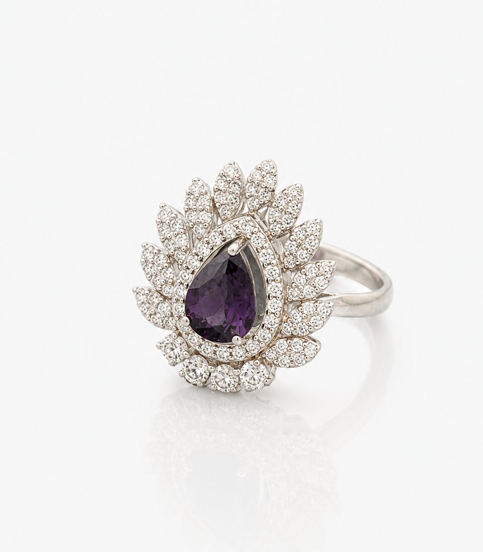 Ring With Black Gemstone Diamond Studded Design