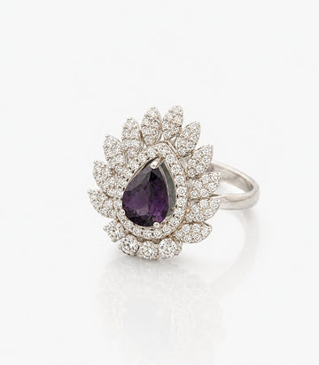 Ring With Black Gemstone Diamond Studded Design