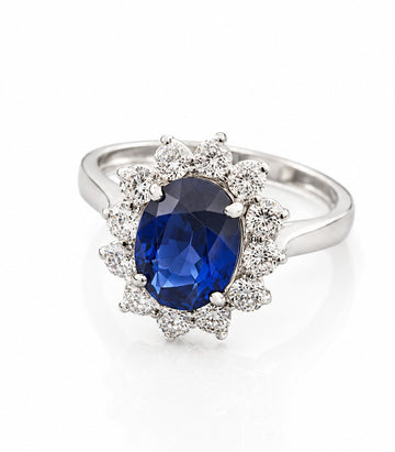 Ring With Blue Gemstone Diamond Like Stones