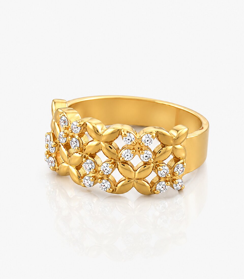 Gold Ring With Floral Design Diamond Accents