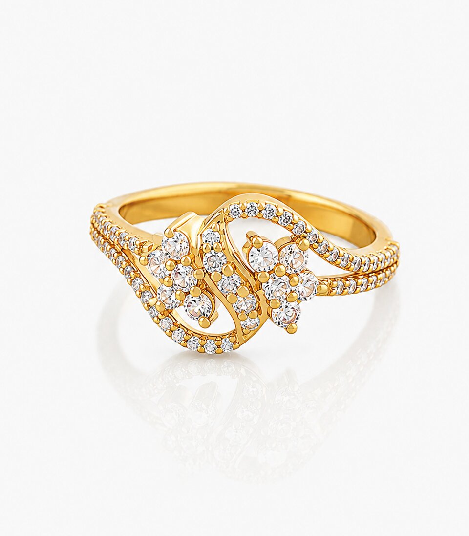 Gold Ring With S Shaped Diamond Accent Design