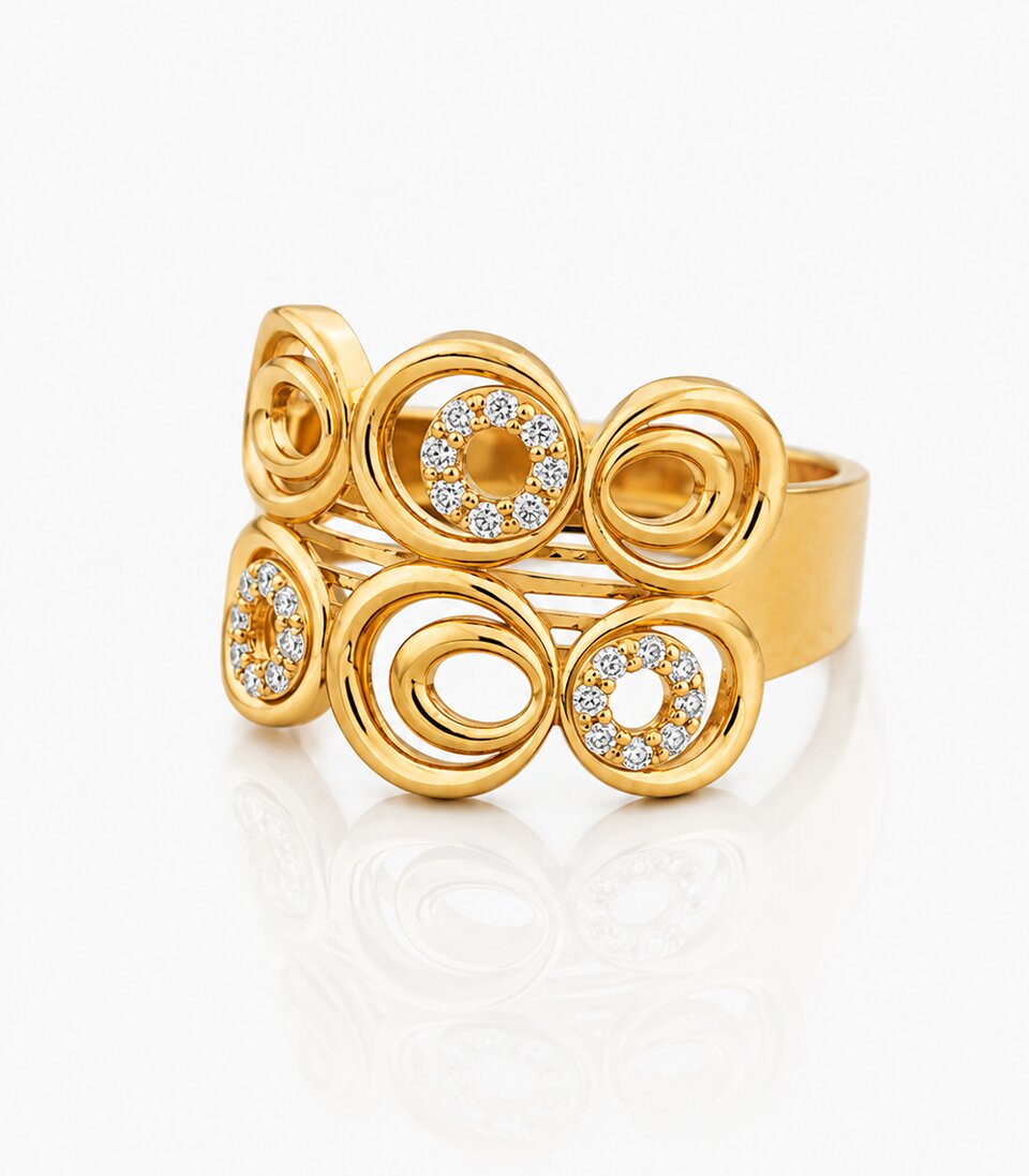 Gold Ring With Circular Design Embedded Stones