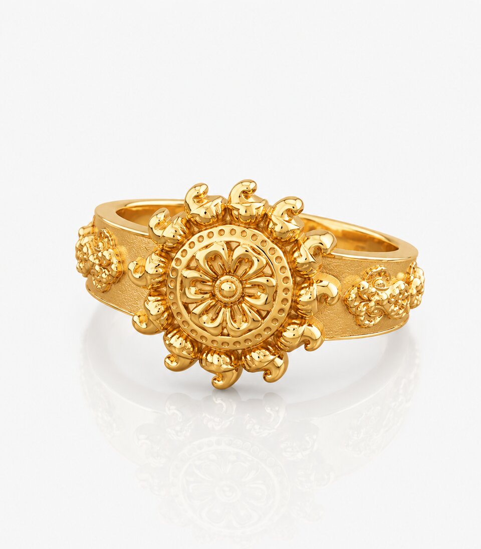 Gold Ring With Intricate Floral Design Pattern