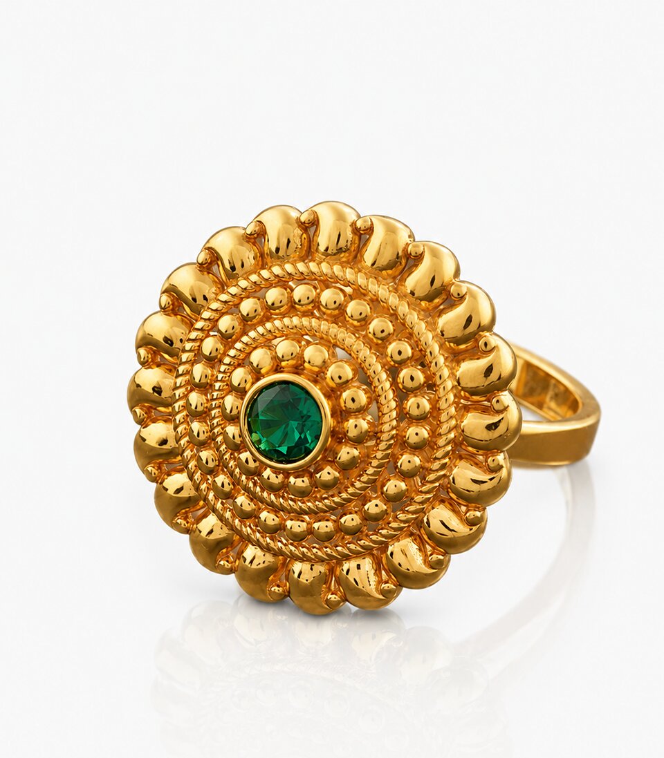 Gold Ring With Bright Green Gemstone Center