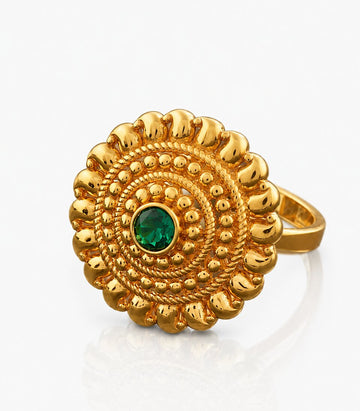 Gold Ring With Bright Green Gemstone Center