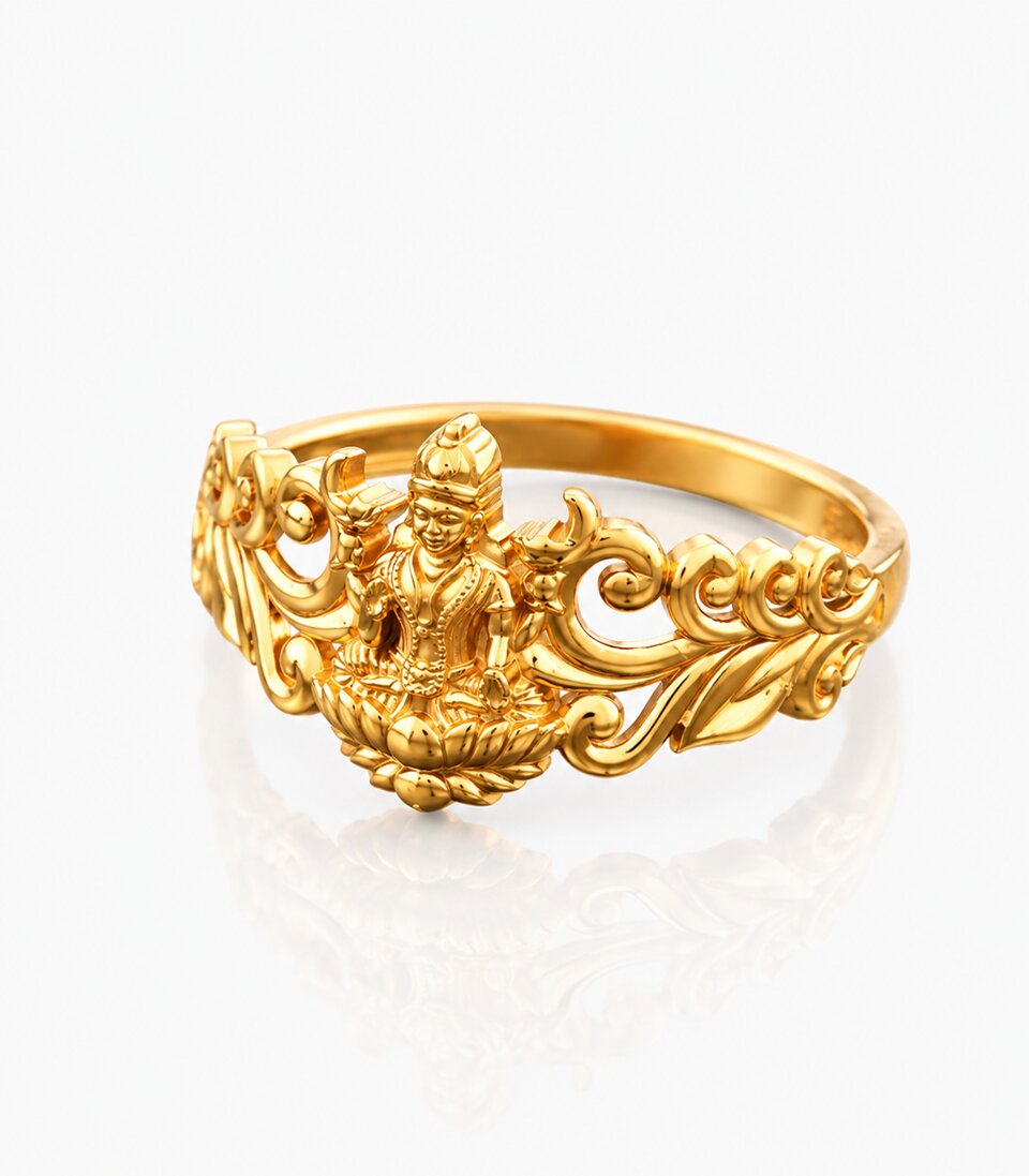 Gold Ring With Lakshmi Detailed Design Work