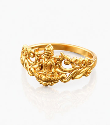 Gold Ring With Lakshmi Detailed Design Work