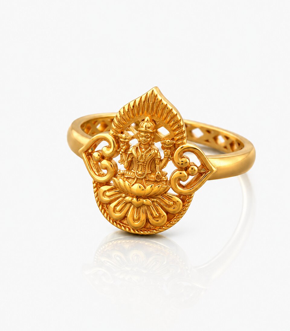Gold Ring With Intricate Lakshmi Design Center