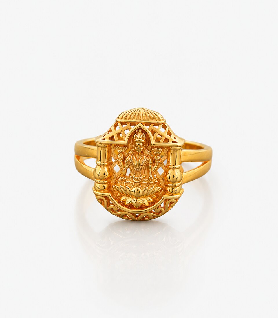 Gold Ring With Temple Lakshmi Intricate Design Set