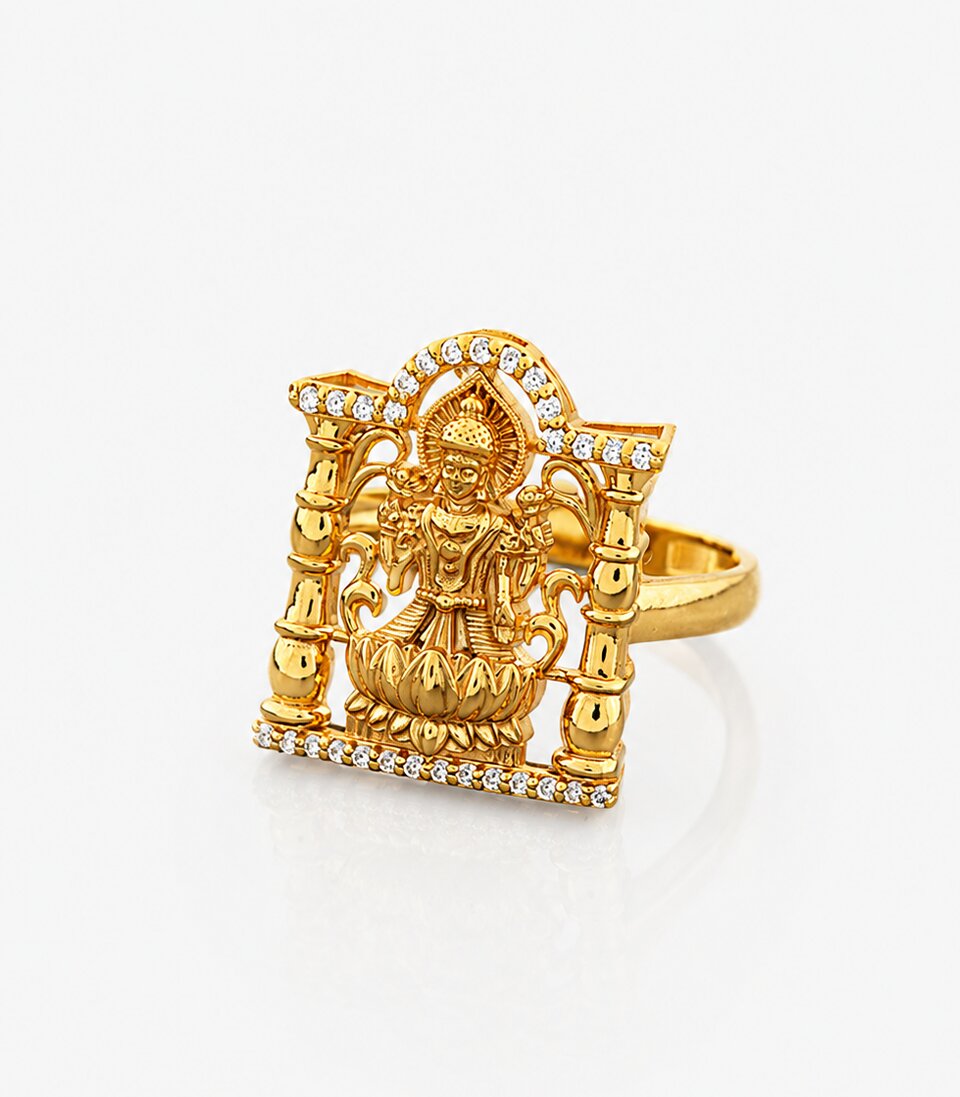 Gold Ring With Temple Lakshmi Intricate Design