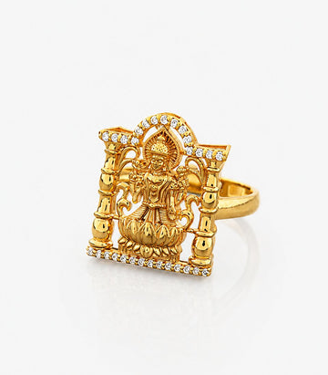 Gold Ring With Temple Lakshmi Intricate Design