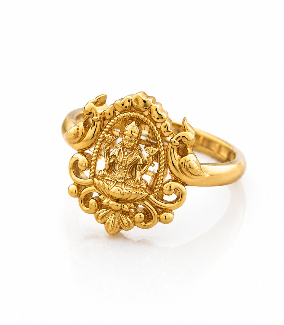 Gold Ring With Lakshmi Intricate Design Pattern