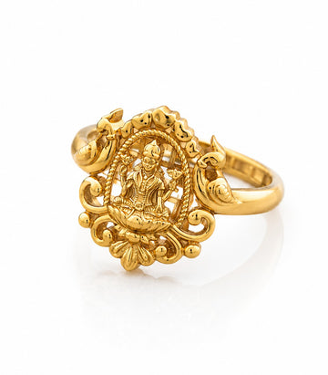 Gold Ring With Lakshmi Intricate Design Pattern