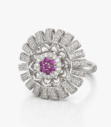 Diamond Ring With Pink Gemstone Centerpiece