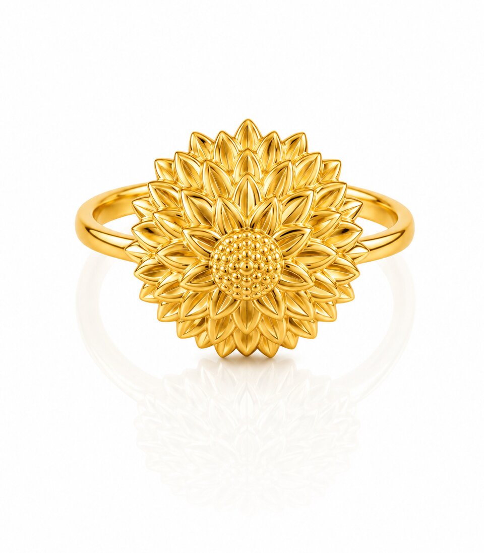 Gold Geometric Sunburst Ring – Modern Designer Band