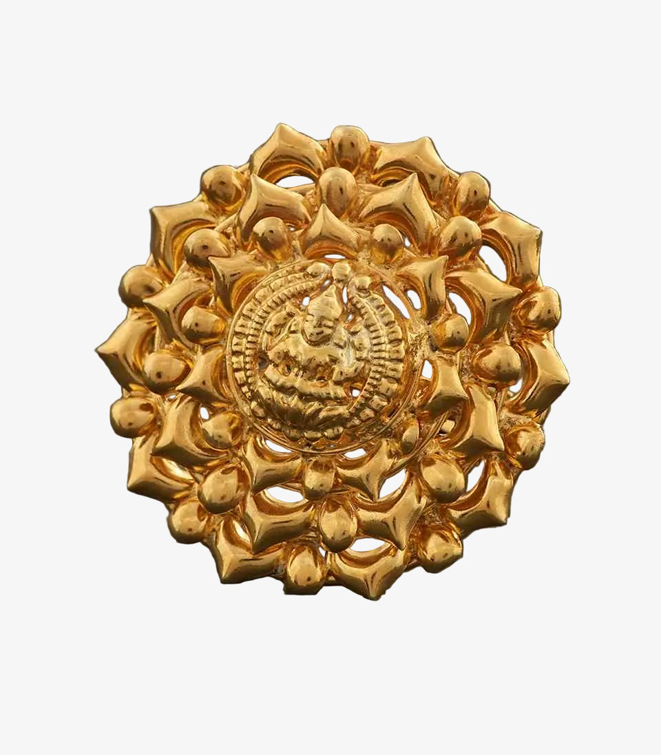Gold decorative  Lakshmi emblem on a dark gray background