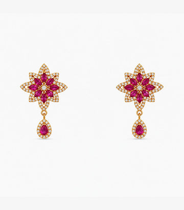 Ruby Blossom Drop Earrings