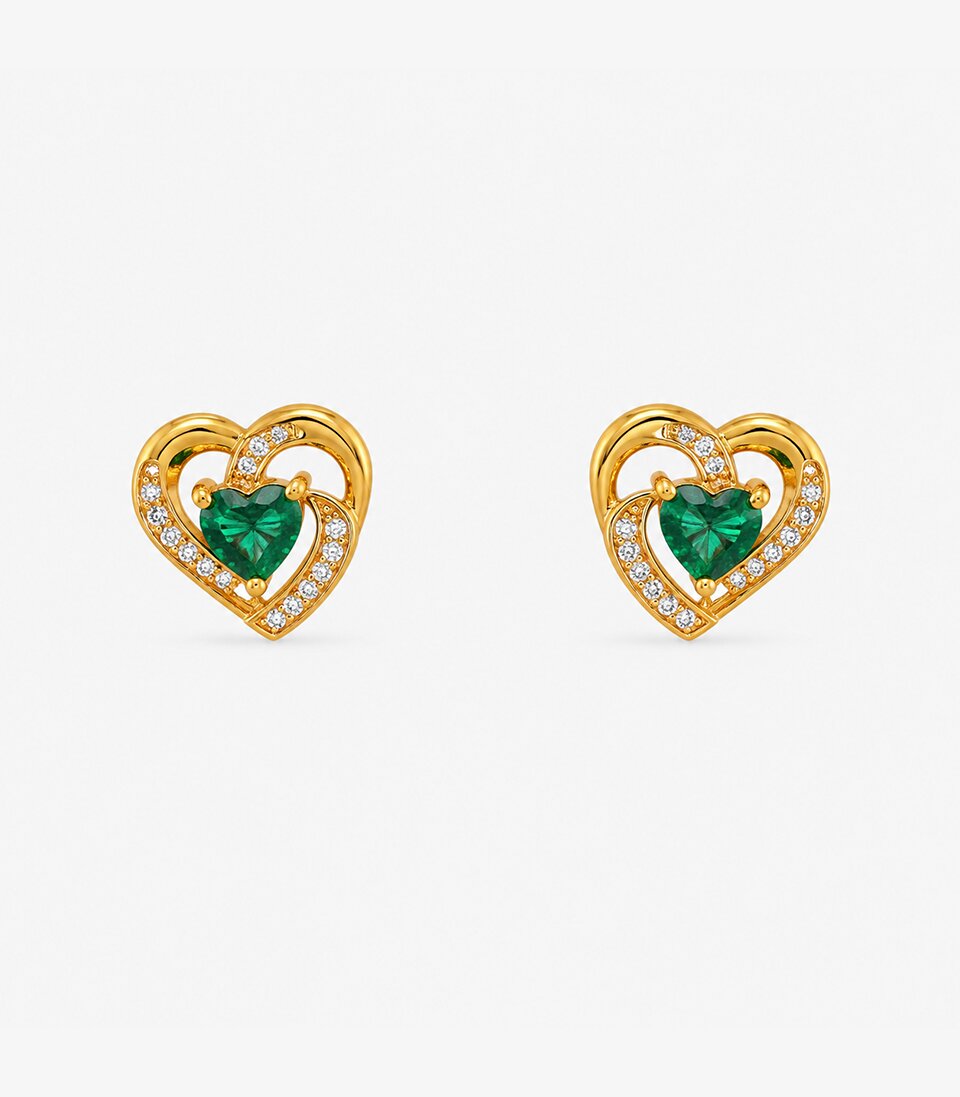 Emerald Heart Stud Earrings