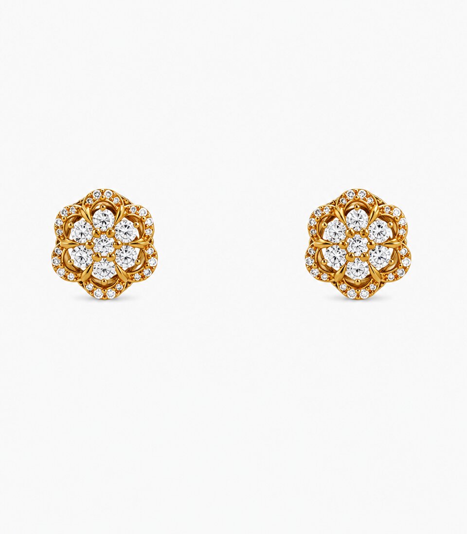 Hexagon Floral Stud Earrings
