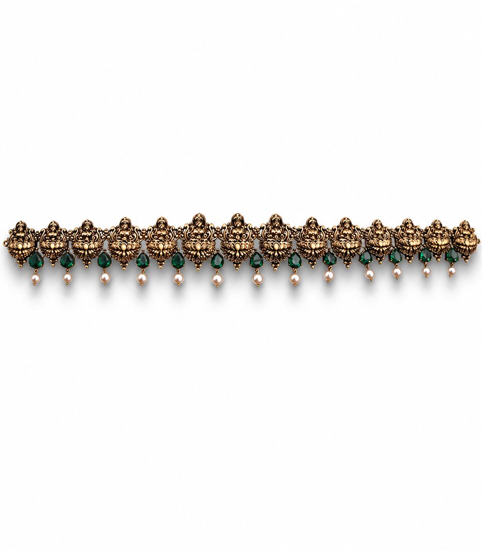 Antique Lakshmi Green Stone Temple Hipchain
