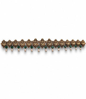 Antique Lakshmi Green Stone Temple Hipchain
