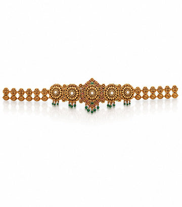 Antique-Finish Floral Vaddanam Featuring Concentric Medallion Motifs