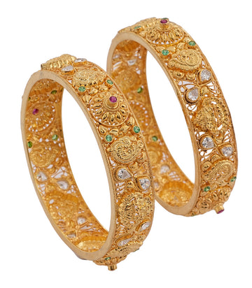 Pair Of Gold Bangles With Intricate Designs